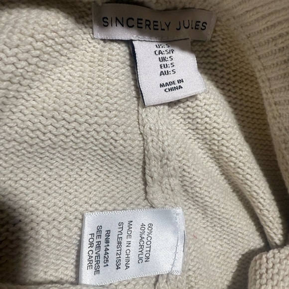 Sincerely Jules Wide Leg Cream Knit Casual Pants Size Small . - Picture 3 of 3